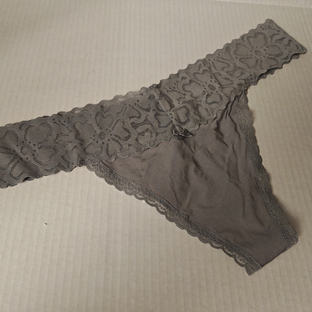 XL Aerie Lace Trim Gray Thong Panties #0380